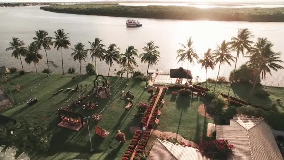 The venue lawn at golden hour