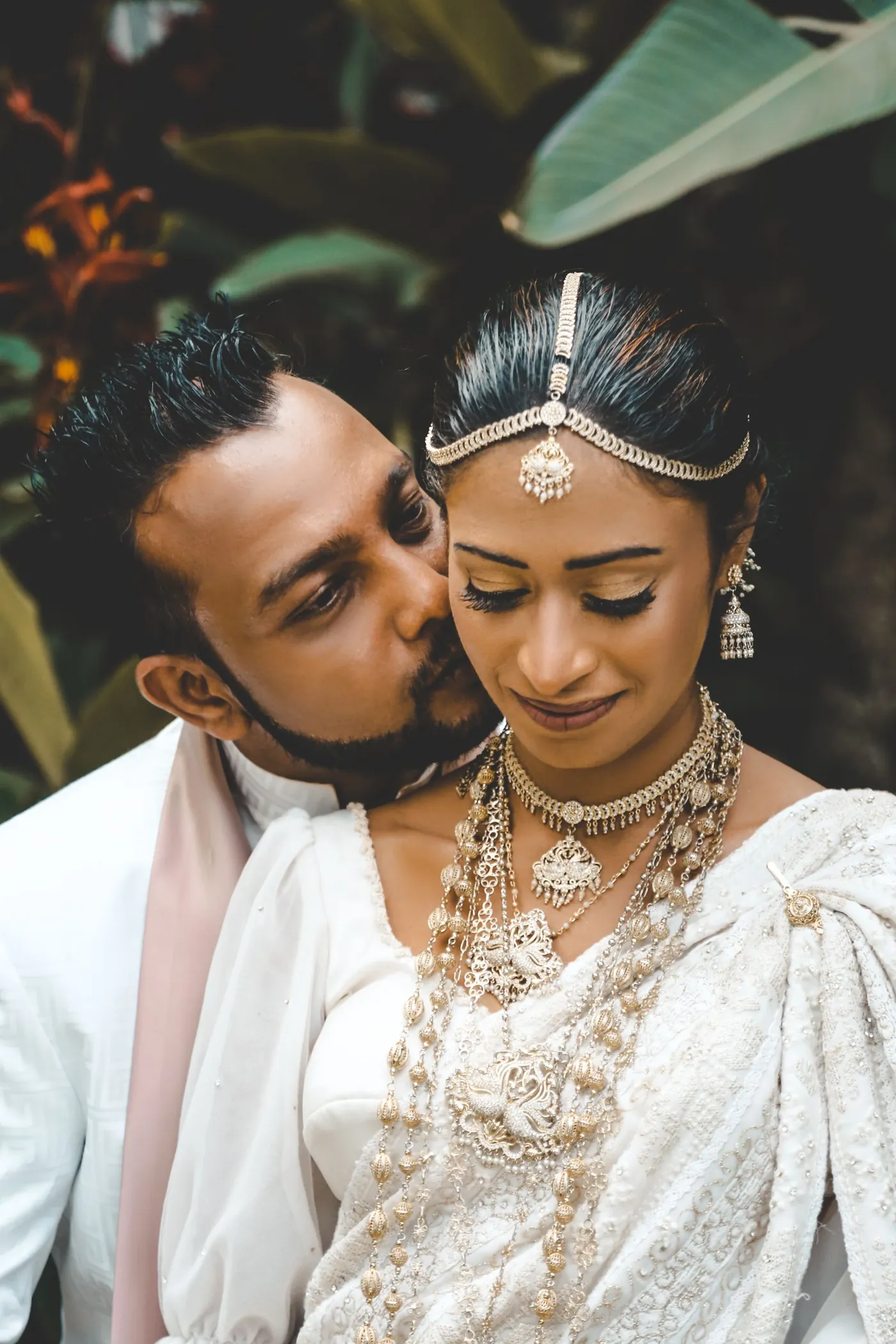 Close portrait of a Sri Lankan bride and groom