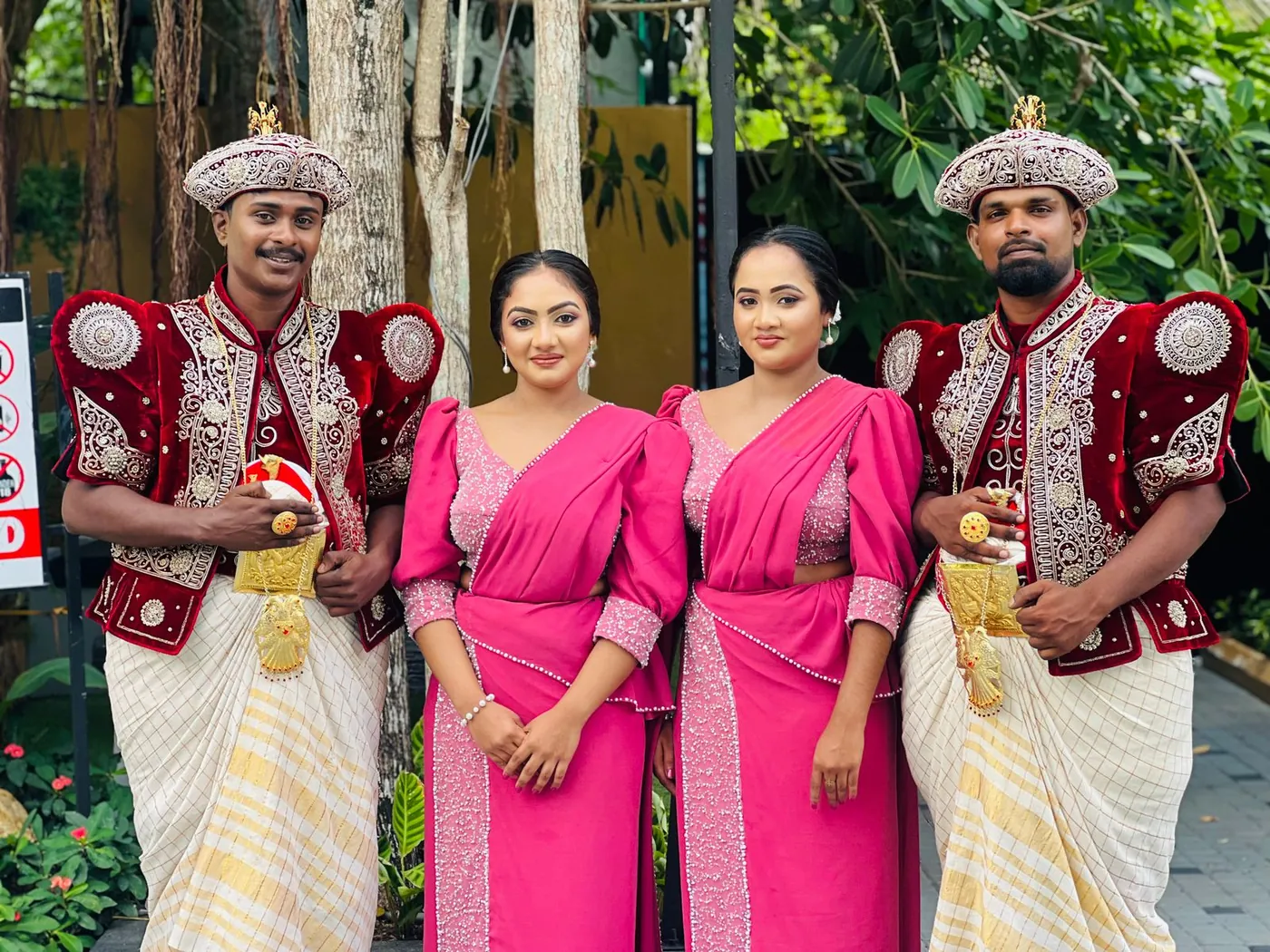 A Sri Lankan wedding party in traditional dress