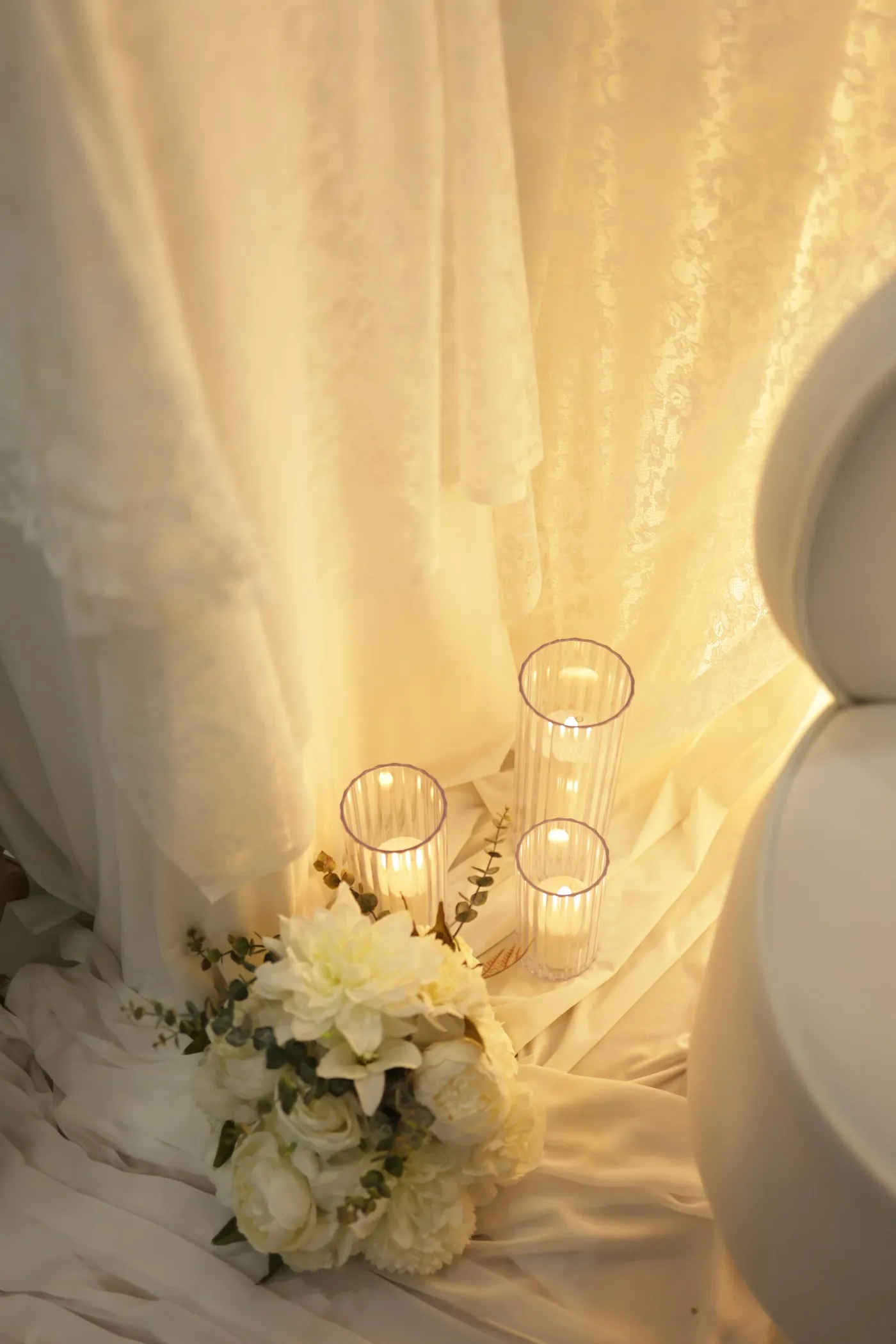 Ivory table linen and candles